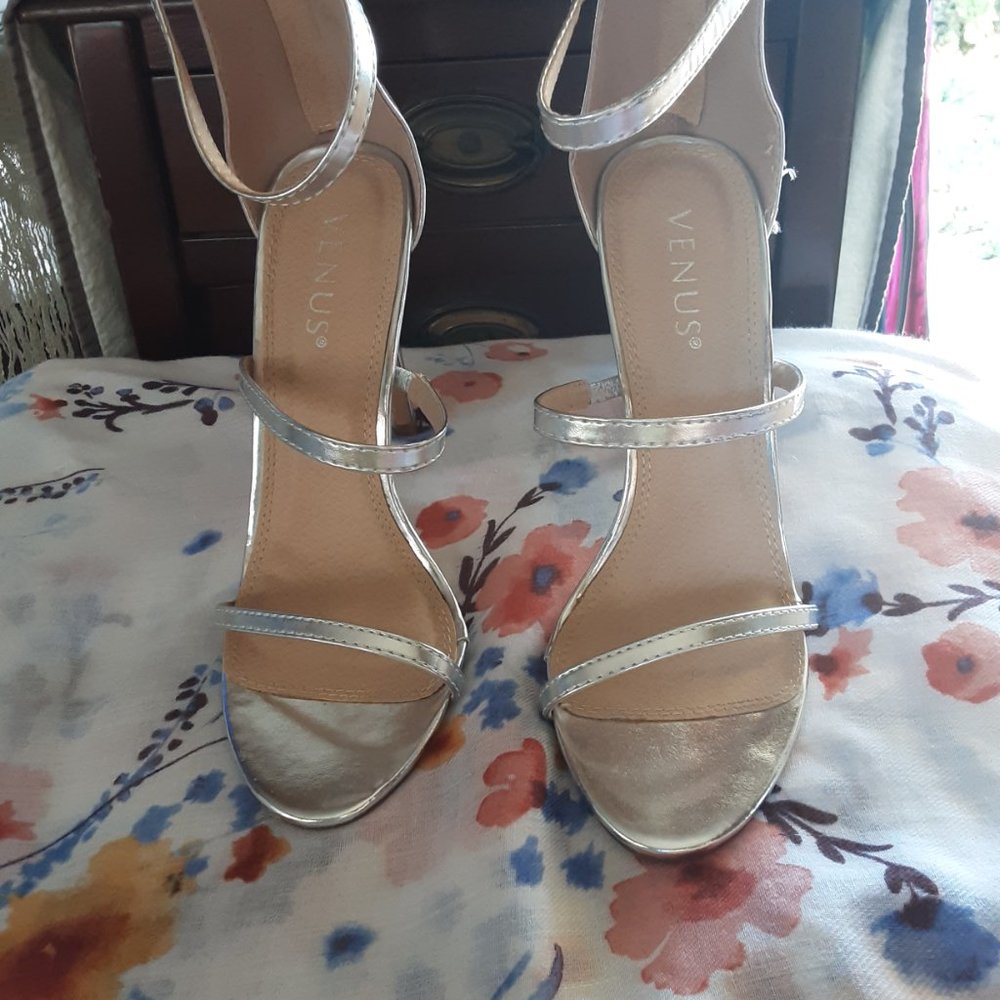 Venus Silver Zipper strapped heels